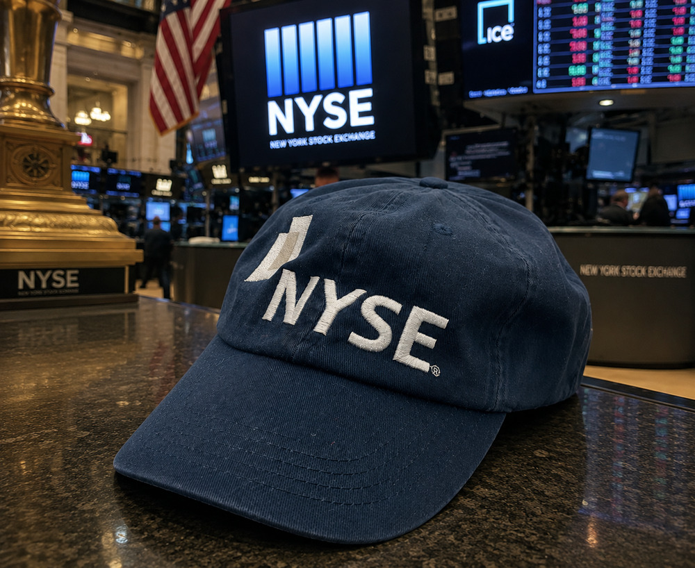 NYSE New York Stock Exchange Leather Strap Dad Hat Navy Cotton Adjustable Cap